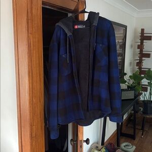 The American Outdoorsman Blue and Black Plaid Sherpa Lined Hooded Jacket